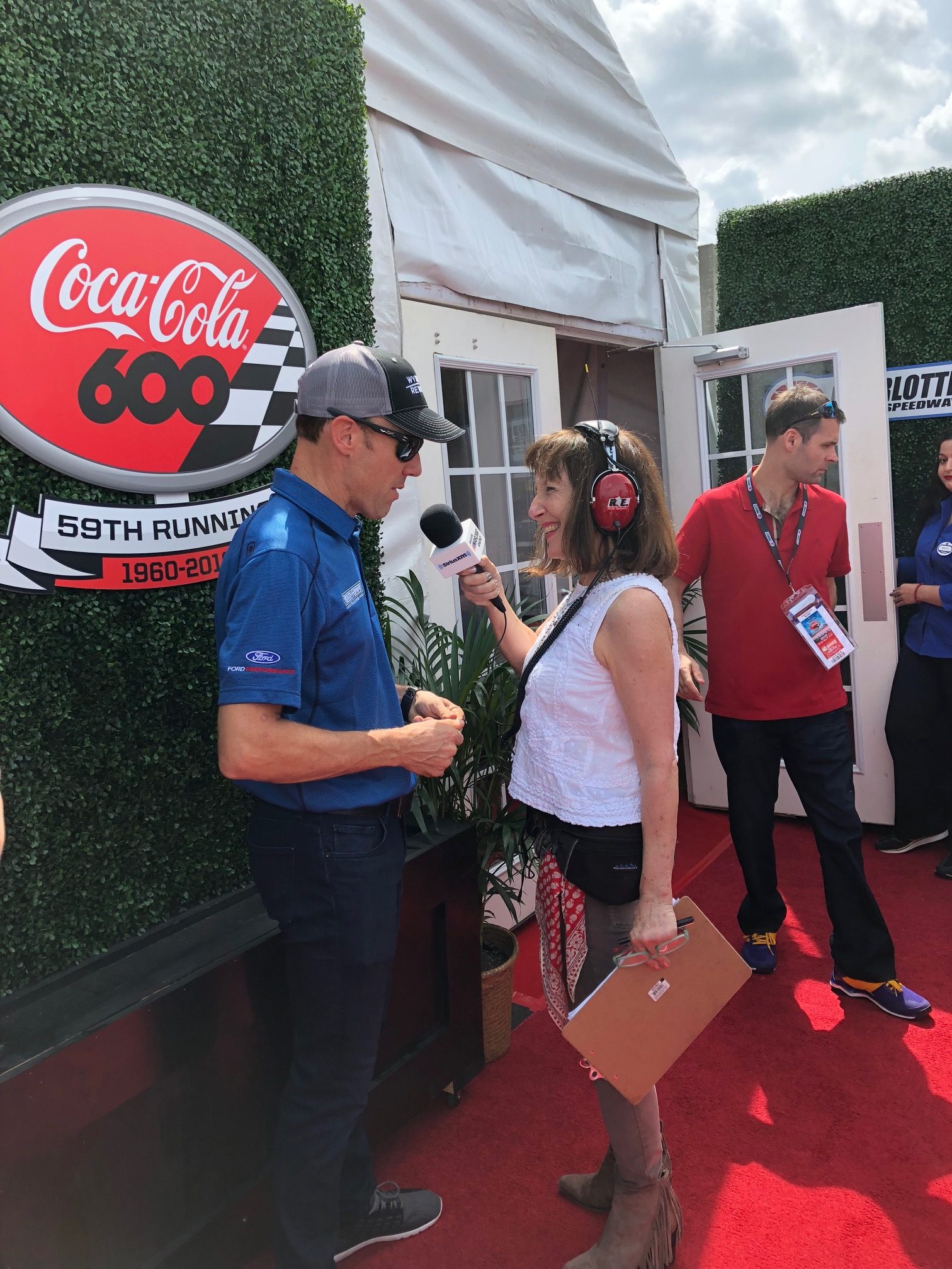 Claire B. Lang of SiriusXM NASCAR Radio with Matt Kenseth before the Coca-Cola 600.