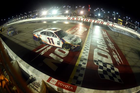 Denny Hamlin Wins a Wild Rain-Shortened Race on a Wednesday in Darlington